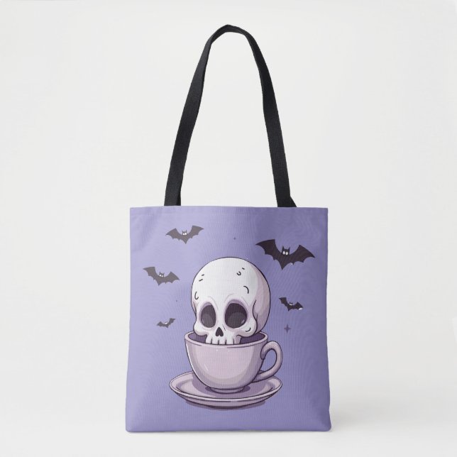 Tote Bag Pastel Goth Skull in Teacup (Devant)