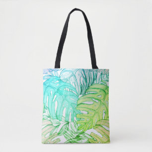 Tote Bag Pastel monstera feuille de palmier aquarelle tropi