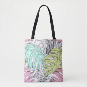 Tote Bag Pastel monstera feuille de palmier aquarelle tropi