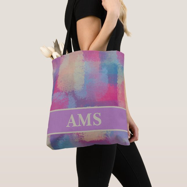 Tote Bag Pastel Patchwork Abrégé Design Initiales (De près)