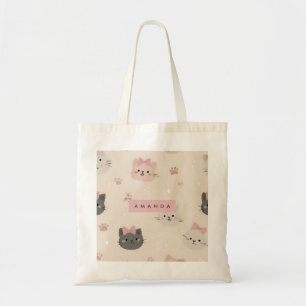 Tote Bag Pastel personnalisé Kawaii Chat Motif visage