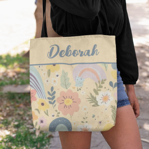 Tote Bag Pastel Rainbow Flowers Personnalisé