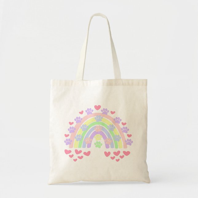 Tote Bag Pastel Rainbow Hearts et Empreintes de pattes de c (Devant)