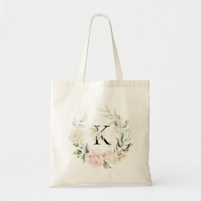 Tote Bag Pastel rose couronne personnalisée monogramme flor (Devant)