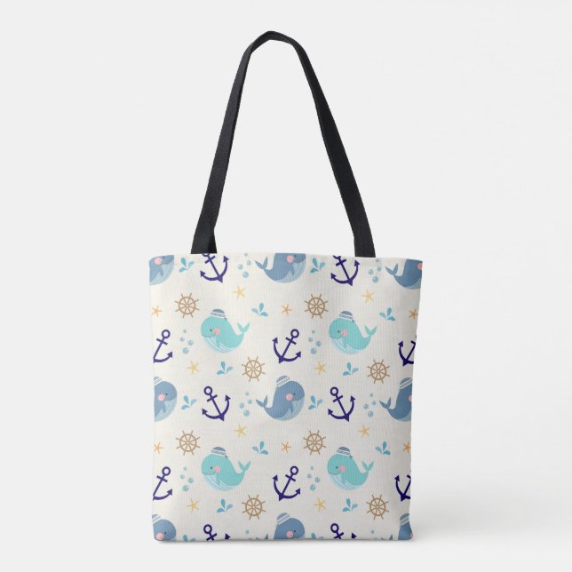 Tote Bag Pastel Sea Creatures - Cute Ocean Animal Motif (Dos)
