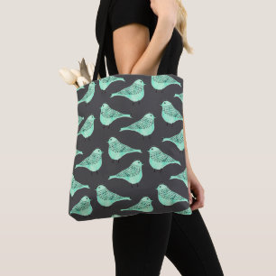Tote Bag Pastel vert d'eau oiseau noir bracelet à