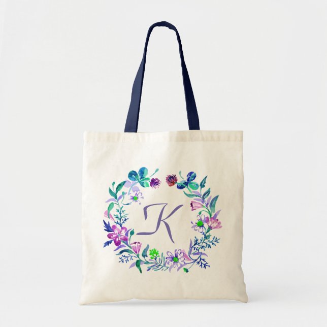Tote Bag Pastel Watercolor Flowers Wreath (Devant)