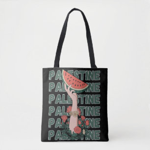 Tote Bag pastèque, fleurs et palestine Texte Répéter