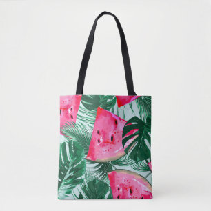 Tote Bag Pastèques, palmiers feuilles : pattes tropicales s
