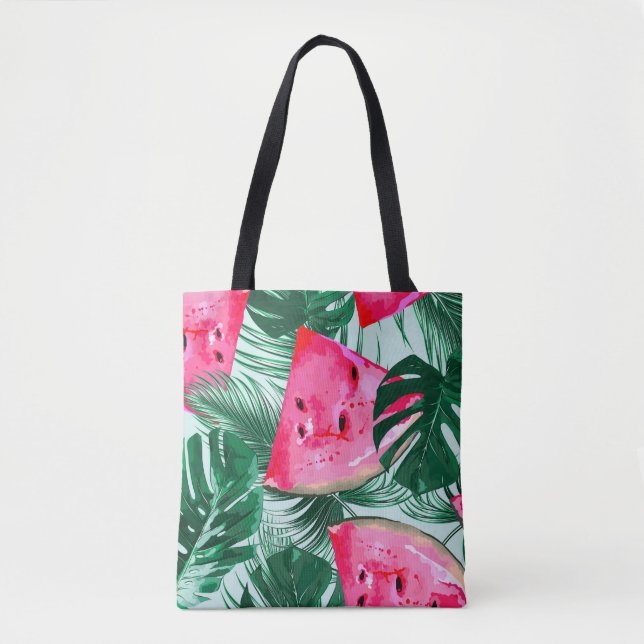 Tote Bag Pastèques, palmiers feuilles : pattes tropicales s (Devant)