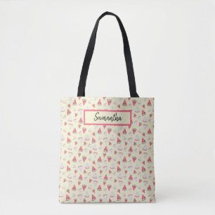 Tote Bag pastèques roses sur Monogramme jaune pâle