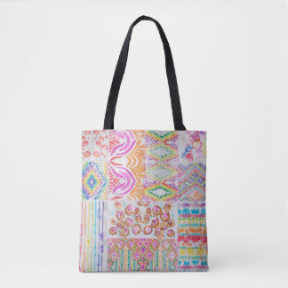 Tote Bag patchwork Abstrait, motif de teinture à l'aquarell