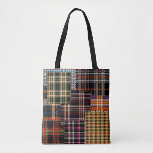 Tote Bag patchwork chercks motif, design tartan, surface 