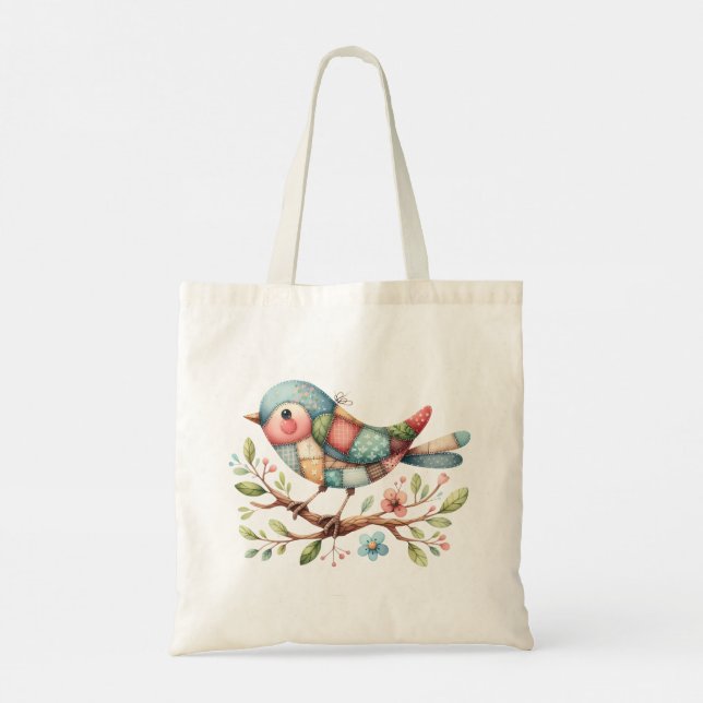 Tote Bag Patchwork Songbird on Blooming Branch (Dos)