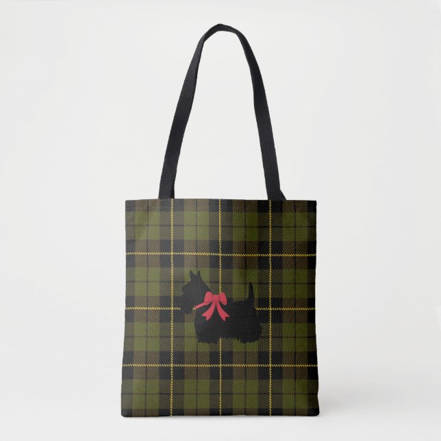 Tote Bag Pâte verte avec l'arc rouge de Scottish Terrier (Devant)