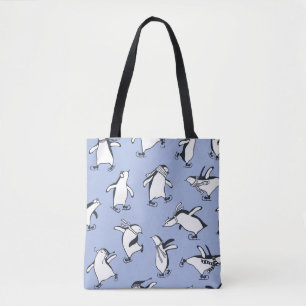 Tote Bag Patinage de pingouins, motif vintage dessiné à la 