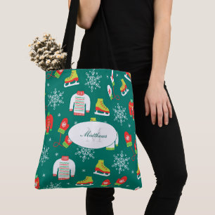 Tote Bag Patins à glace et flocons de neige Motif Monogram