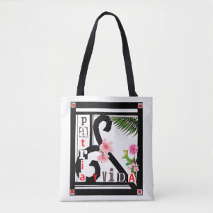 Tote Bag Patria y Vida Black Frame Fleurs roses