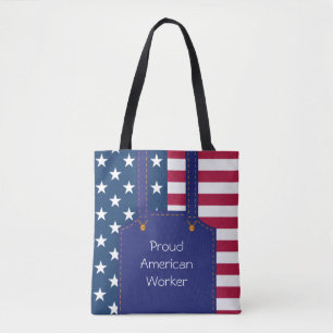 Tote Bag Patriotic Worker USA American Flag personnalisable