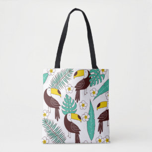 Tote Bag Patte sans soudure Toucan, tuile avec feuilles de