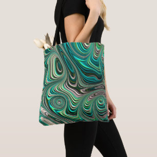 Tote Bag Paua Abalone Shell Fractal Abstrait dans Teals