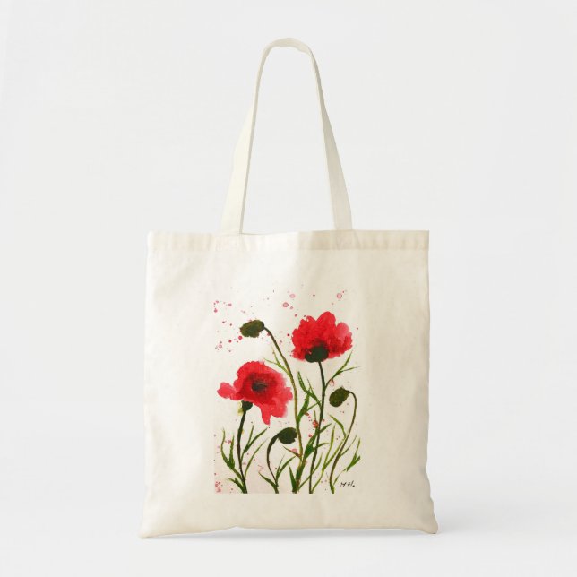 Tote Bag Pavot rouge fleurs aquarelle nature rustique pavot (Devant)