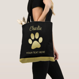 Tote Bag Paw chien brillant or sur arrière - plan noir