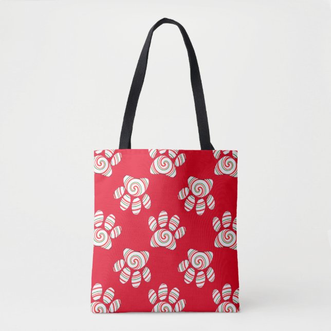 Tote Bag Paw Chien Pâte Peppermenthe En Rouge Vert Blanc (Devant)