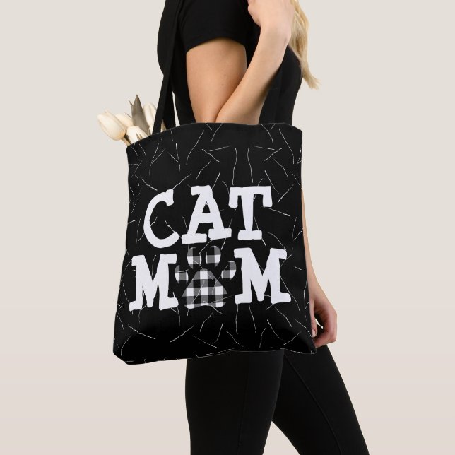 Tote Bag Pawprint maman chat avec poils de chat (De près)