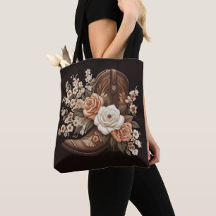 Tote Bag Pays moderne Fleurs Occidentales avec un Boot Cowb