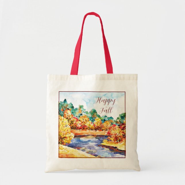 Tote Bag Paysage aquarelle d'automne avec texte personnalis (Devant)