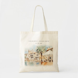 Tote Bag Paysage aquarelle de mariage à Majorque en Espagne