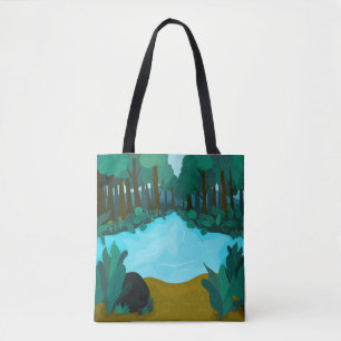 Tote Bag Paysage artistique 'Étang de la forêt enchantée'