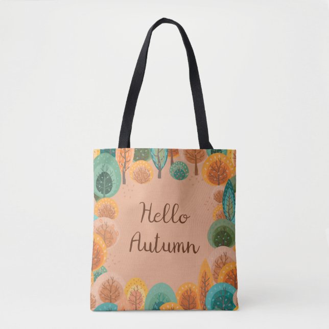 Tote Bag Paysage d'automne avec abstrait plat dessiné à la  (Devant)