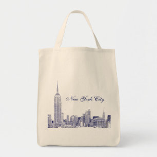 Tote Bag Paysage de NYC Gravé 01 Bleu