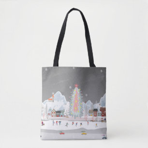 Tote Bag Paysage d'hiver : fête du village de nuit.