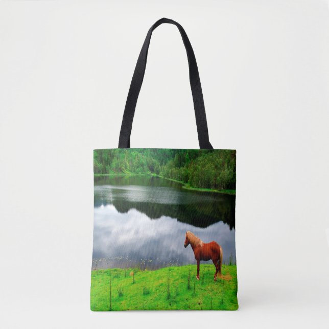 Tote Bag Paysage du lac d'équitation vert d'été (Devant)