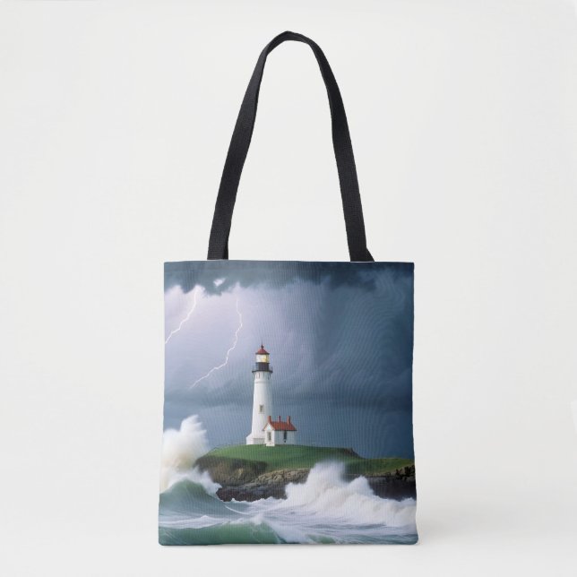 Tote Bag Paysage du phare Côte Océan Vagues Nuit Mer (Devant)