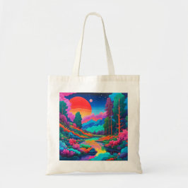 Tote Bag Paysage psychédélique art vert rose