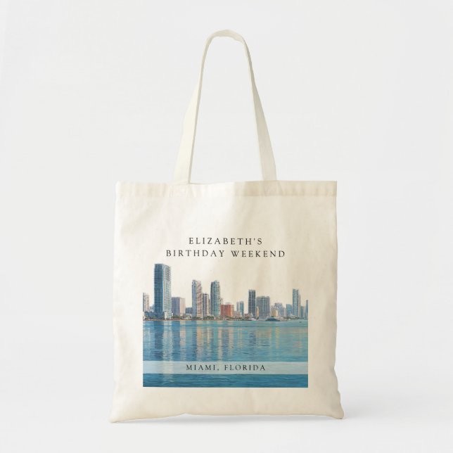 Tote Bag Paysage urbain de Miami Aquarelle Anniversaire Wee (Devant)