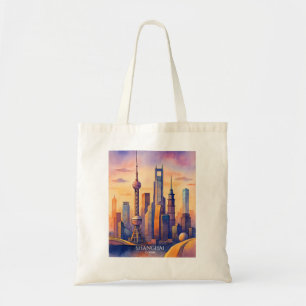 Tote Bag Paysage urbain de Shanghai Chine Voyage Aquarelle