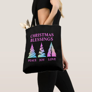 Tote Bag Peace Joy Love Christmas Trees Customable Text