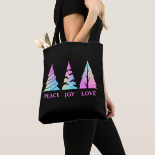 Tote Bag Peace Joy Love Christmas Trees Personnalisable Tex