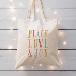 Tote Bag Peace Love and Joy Whimsical Holiday Fourre-tout