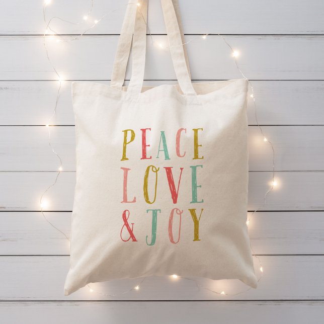 Tote Bag Peace Love and Joy Whimsical Holiday Fourre-tout (Créateur téléchargé)