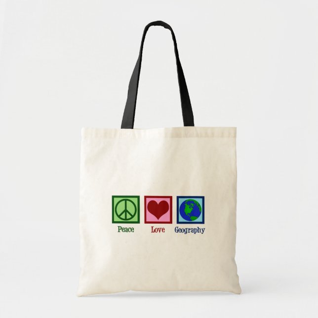 Tote Bag Peace Love Géographie Professeur Carte du monde (Devant)