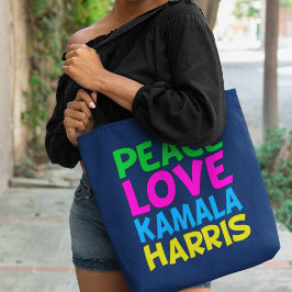 Tote Bag Peace Love Kamala Harris Cute Blue