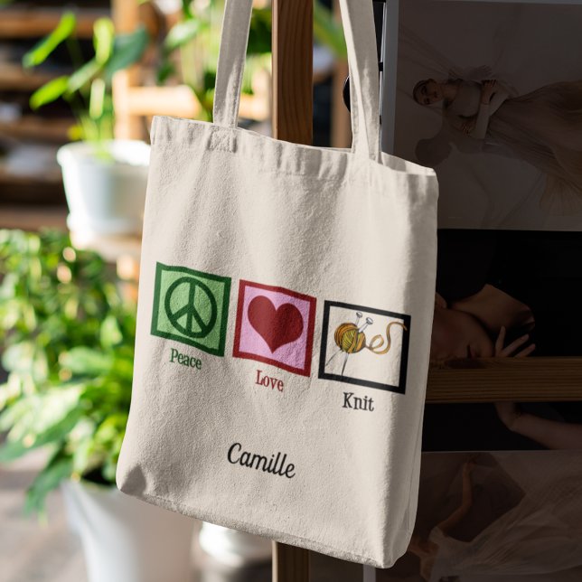 Tote Bag Peace Love Knit Tricot personnalisé (Créateur téléchargé)