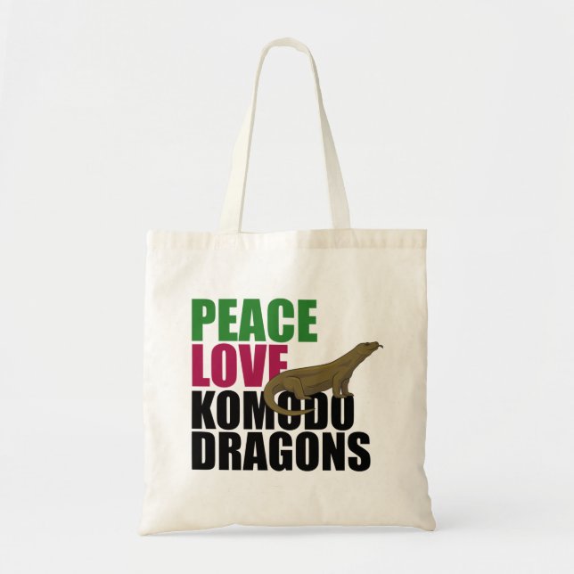 Tote Bag Peace Love Komodo Dragons (Devant)
