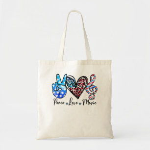 Tote Bag Peace Love Musique US Drapeau 4 juillet Musique Pr